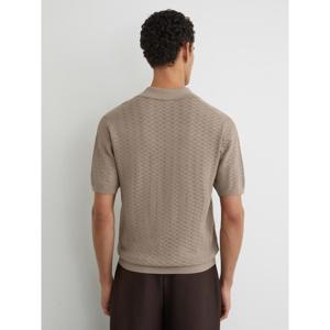 REISS Sol Textured-Knit Open-Collar Polo Shirt